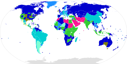 Карта стран мира со странами, раскрашенными по возрасту согласия
