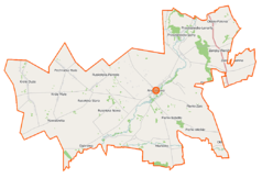 Mapa konturowa gminy Andrzejewo, w centrum znajduje się punkt z opisem „Andrzejewo”