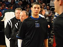 Rivers with the Blue Devils in 2011 Austin Rivers warmup.jpg