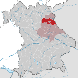 Beliggenheden af Landkreis Neustadt an der Waldnaab i Bayern (klikbart kort)