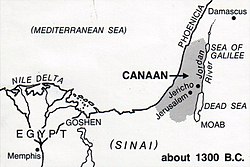 Približen obseg Kanaana/Kinaḫḫu okoli leta 1300 pr. n. št.