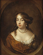 Caspar Netscher: Cecilia de jonge van Ellemeet, 1679. Eine sehr einfache Frisur mit locker zurückgestecktem Haar.