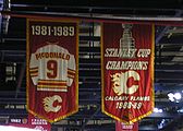 Lanny McDonald's retired jersey, and the 1988-89 Stanley Cup banner