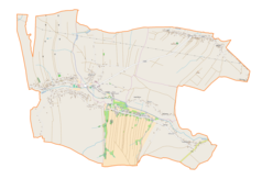 Mapa konturowa gminy Gać, po lewej znajduje się punkt z opisem „Kościół Wniebowzięcia Najświętszej Maryi Panny w Gaci”