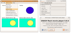 Скриншот графического интерфейса Gnash 0.8.0 GTK + с тестовым SWF-файлом