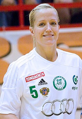 Heidi Løke le 14 septembre 2011,sous le maillot de Győri ETO KC.