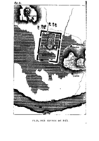 Plan des ruines de Saïs, dessiné par Jean-François Champollion (1828). Inscriptions, de haut en bas et de gauche à droite : sarcophage, inondation, canton, tombeaux arabes, Nil ;