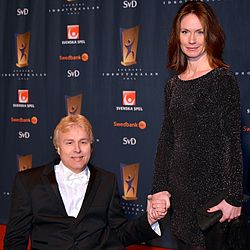 Jonas Jacobsson med hustrun Aja Lind på Idrottsgalan på Globen den 14 januari 2013.