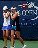 Nadia Petrova and Katarina Srebotnik won 3 titles as a team. Katarina Srebotnik (SLO) Nadia Petrova (RUS) (9722507388).jpg