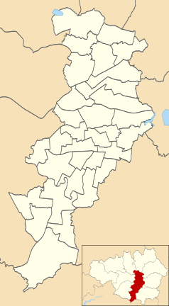 Mapa konturowa Manchesteru, na dole po lewej znajduje się punkt z opisem „Ringway”