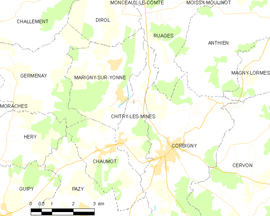 Mapa obce Chitry-les-Mines