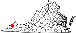 Карта Вирджинии с выделением округа Дикенсон