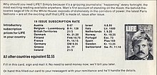 A subscription offer from Life in 1970. The U.S. price was then $2.55 for 19 issues. Prenumeration - Subscription - LIFE 1970.jpg