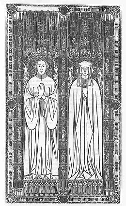 Monumental brass of Roger and Agnes Thornton and their fourteen children. It was originally in All Saints' Church nearby. Roger and Agnes Thornton Brass.jpg