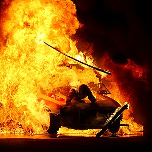 Pyrotechnics stunt exhibition by "Giant Auto Rodéo", Ciney, Belgium.