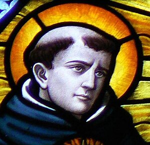 Thomas Aquinas depicted in stained glass