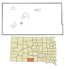 Lage von St. Francis im Todd County (unten) und in South Dakota (oben)