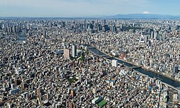 View of Tokyo from the top of the Tokyo Skytree. The Greater Tokyo Area is ranked as the most populous metropolitan area in the world. Tokyo from the top of the SkyTree.JPG