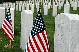 ВМС США 041112-N-0295M-001 Американские флаги украшают надгробия военнослужащих на Национальном кладбище Квантико в Треугольнике, штат Вирджиния, в День ветеранов.