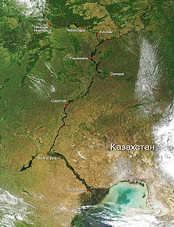 A Volga, és torkolata a Kaszpi-tengernél