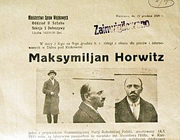 List gończy za Maksymilianem Horwitzem 1920