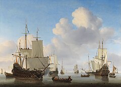 Navios de guerra holandeses e outros mercantes com calmaria (c. 1665).