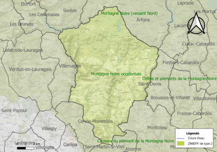 Carte des ZNIEFF de type 2 sur la commune.