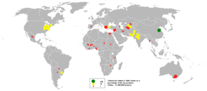 This bubble map shows the global distribution ...