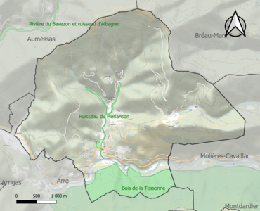 Carte des ZNIEFF de type 1 sur la commune.