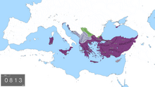 The Byzantine Empire in 813, after the abdication of Michael I