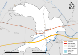 Carte en couleur présentant le réseau hydrographique de la commune