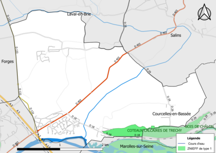 Carte des ZNIEFF de type 1 de la commune.