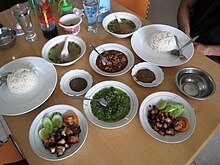 Bataknese cuisine such as Saksang, Babi panggang Karo and Sayur Daun ubi tumbuk Batak Cuisine Saksang and Panggang 1.JPG