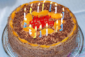 A decorated birthday cake