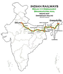Brahmaputra Mail (Dibrugarh - Delhi) Express Route map.jpg