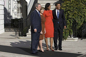 President George W. Bush and Mrs. Laura Bush w...