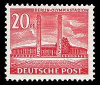 Osteingang des Olympiastadions (Briefmarke von 1953)