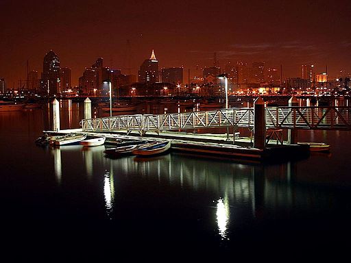 Docks boats night skyline