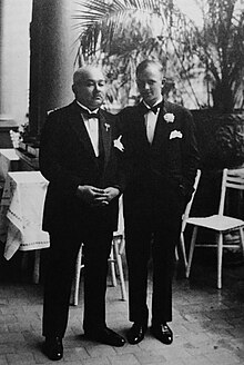 Georg P. Blaschke (links) mit seinen Sohn Heinz anlässlich seiner Silberhochzeit 1928.