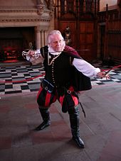 A re-enactor portraying James Hepburn, 4th Earl of Bothwell, a husband of Mary, Queen of Scots, in the Great Hall James Hepburn, 4th Earl of Bothwell.jpg