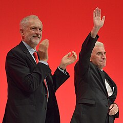 Corbyn with his Shadow Chancellor of the Exchequer John McDonnell at the 2016 Labour Party Conference Jeremy Corbyn and John McDonnell, 2016 Labour Party Conference.jpg