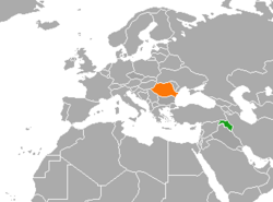 Map indicating locations of Kurdistan Region and Romania