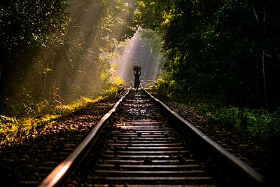 Jalur rel kereta api di Taman Nasional Lawachara, Bangladesh.