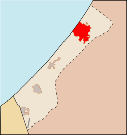 ガザ地区におけるガザ市の位置の位置図