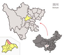 Location of Pengzhou within Sichuan (China).png