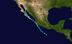 Мапа руху та інтенсивності Урагану Лорена за шкалою Саффіра-Сімпсона
