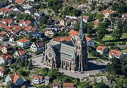 Flygfoto över kyrkan.