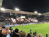 MFF-klackens tifo vid matchen mot FC Köpenhamn.