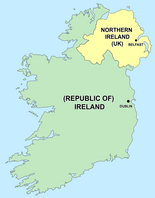 Ireland map; Republic of Ireland, Northern Ireland and respective capitals