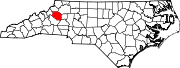 Harta statului North Carolina indicând comitatul Caldwell